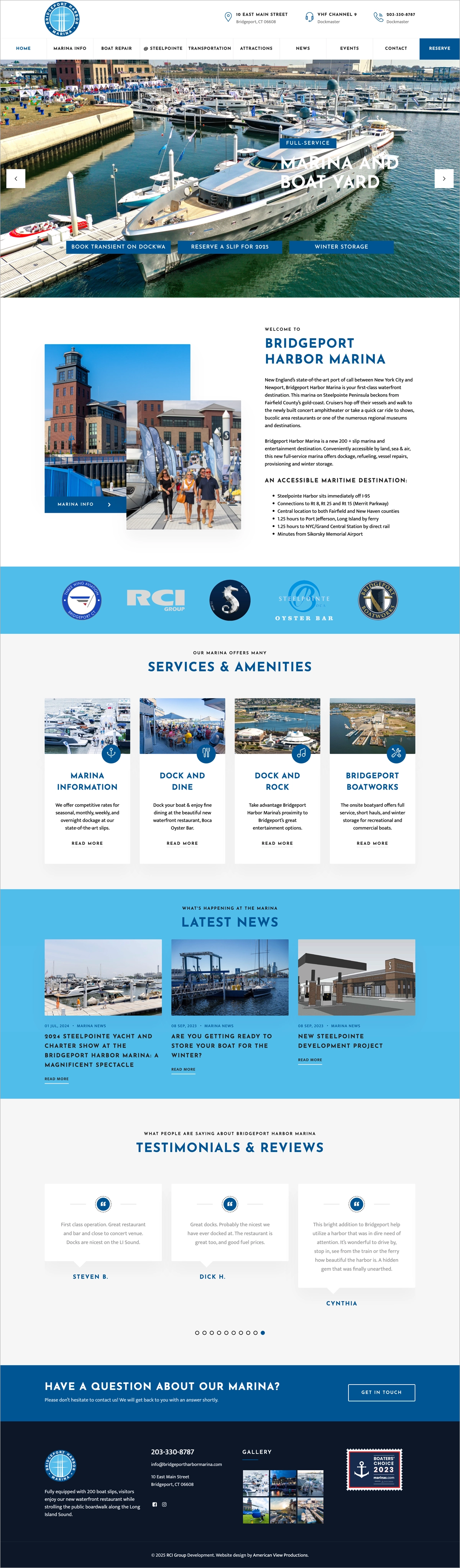 American View Productions client web design home page. Bridgeport Harbor Marina. bridgeport ct