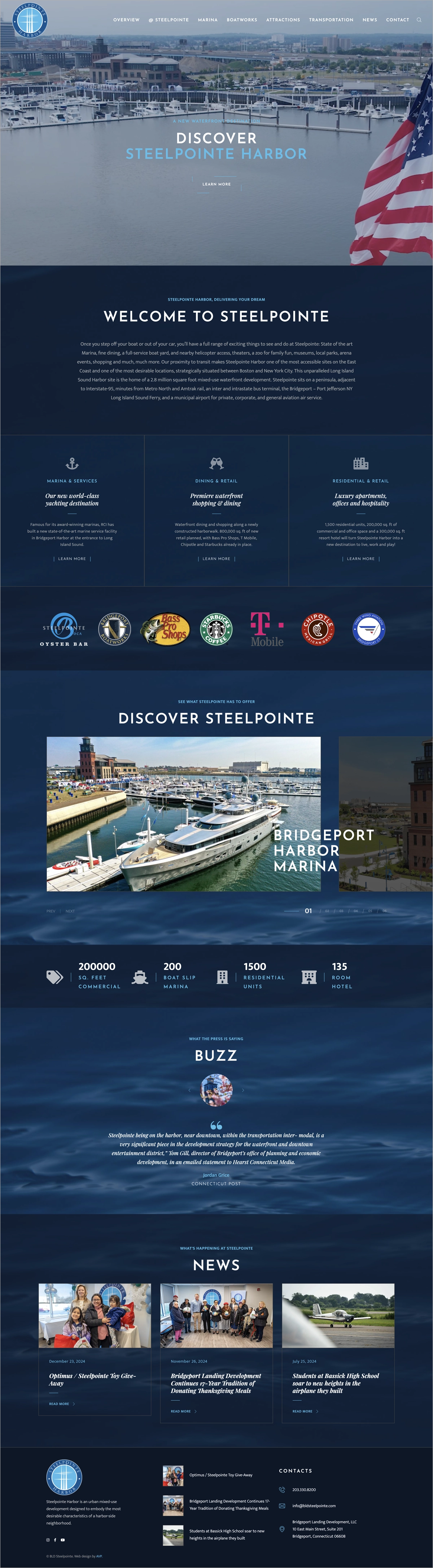 AVP Client home page web design. Steelpointe Harbor
