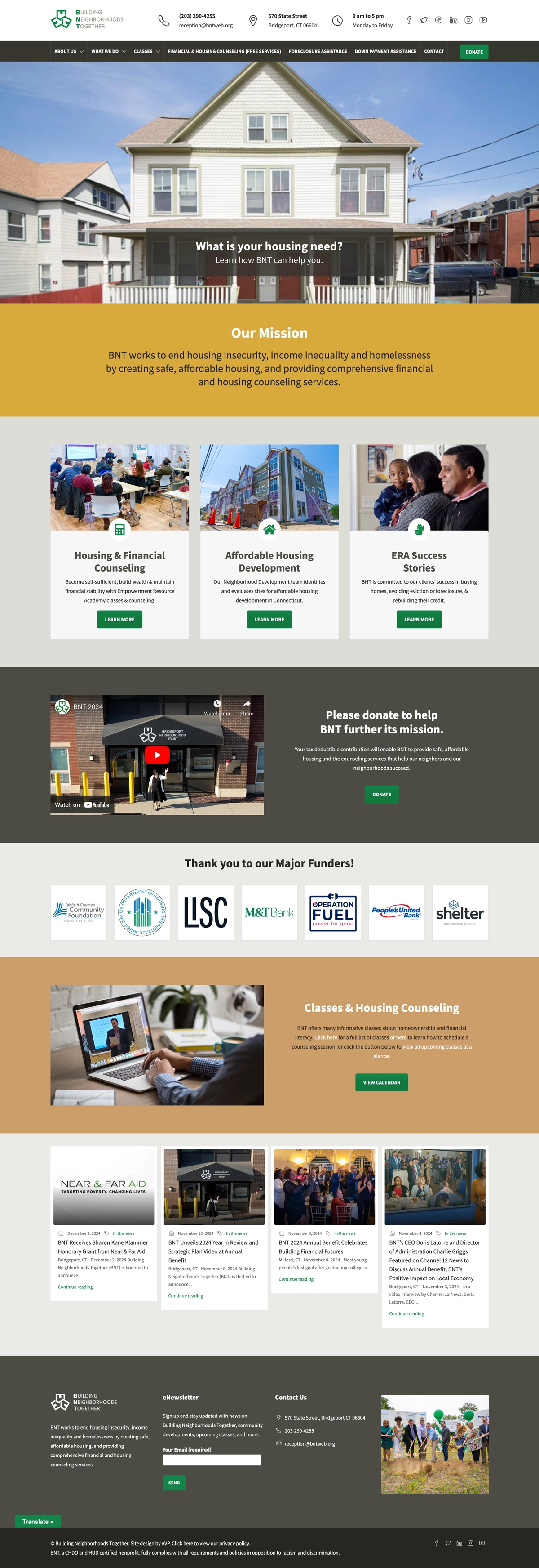 AVP Client home page web design. Building Neighborhoods Together