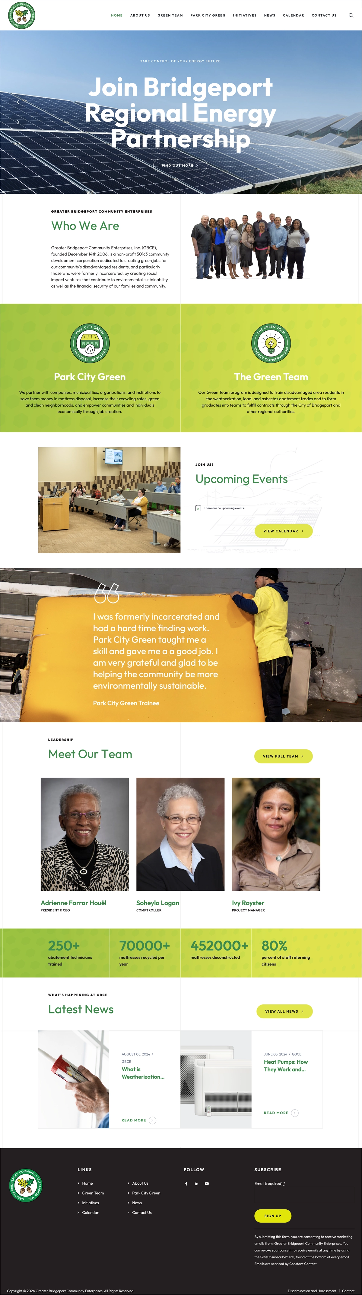 American View production website design home page for client Green Team